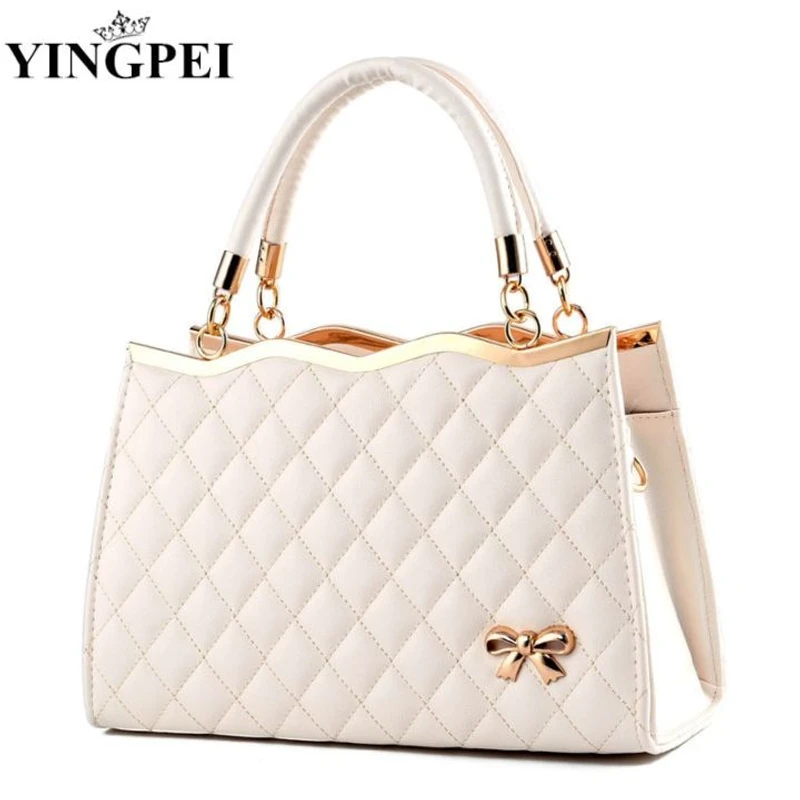 Elegant Quilted Handbag with Gold Bow Accent - Yingpei